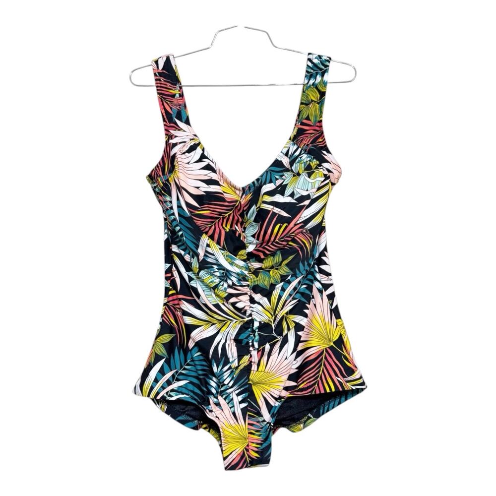 Maxine of Hollywood Women's Shirred Front Girl Leg One Piece Swimsuit Size 16